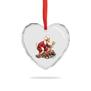 Funny Duck Mechanic Race Car Pit Crew Heart Crystal Glass Ornament Motorsports Enthusiast Auto Repair