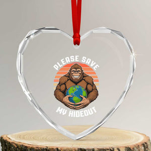 Funny Earth Day Bigfoot Heart Crystal Glass Ornament Please Save My Hideout TS12 Transparent Glass 3'' Heart Print Your Wear