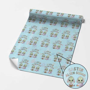 Funny Easter Alien Squad Bunny Ears Gift Wrapping Paper Roll TS12 Light Blue Print Your Wear
