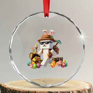 Funny Easter Day Bunny Miner Egg Video Game Crystal Glass Ornament TS11 Transparent Glass 3'' Circle Print Your Wear