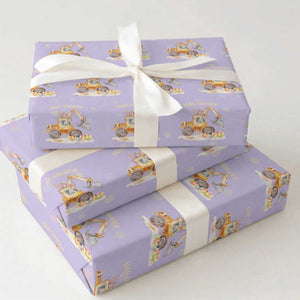 Funny Easter Day Excavator Wrapping Paper Roll Eggs-Cavator Bunny Construction Trucks TS11 Violet Print Your Wear