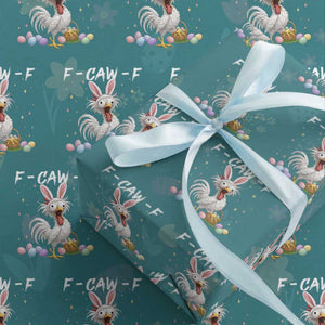 Funny Easter Day F Caw F Chicken Bunny Rooster Meme Wrapping Paper Roll TS11 Teal Print Your Wear