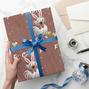 Funny Easter Day F Caw F Chicken Bunny Rooster Meme Wrapping Paper Roll TS11 Mocha Print Your Wear