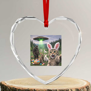 Funny Easter Day Heart Crystal Glass Ornament Cat Selfie With Bunny Bigfoot UFO Bunny Egg TS10 Transparent Glass 3'' Heart Print Your Wear