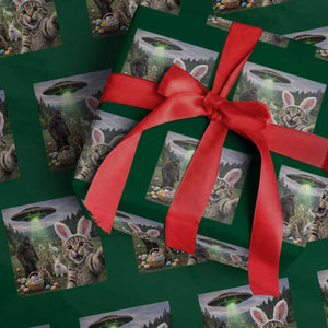 Funny Easter Day Wrapping Paper Roll Cat Selfie With Bunny Bigfoot UFO Bunny Egg TS10 Green Print Your Wear
