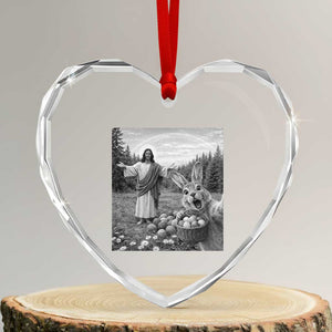 Funny Easter Jesus Heart Crystal Glass Ornament Christian Jesus Bunny Selfie Religious TS14 Transparent Glass 3'' Heart Print Your Wear