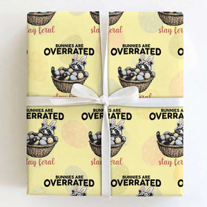 Funny Easter Raccoon Bunny Wrapping Paper Roll Bunnies Are Overrated Stay Feral TS14 Light Yellow Print Your Wear