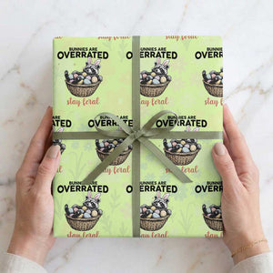 Funny Easter Raccoon Bunny Wrapping Paper Roll Bunnies Are Overrated Stay Feral TS14 Lime Print Your Wear