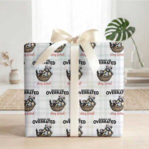 Funny Easter Raccoon Bunny Wrapping Paper Roll Bunnies Are Overrated Stay Feral TS14 White Plaid Print Your Wear