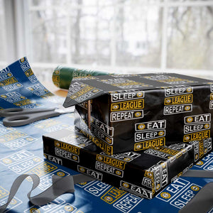 Funny Eat Sleep League Repeat Wrapping Paper Roll Gaming Quote Gift For Gamer TS12 Black Print Your Wear