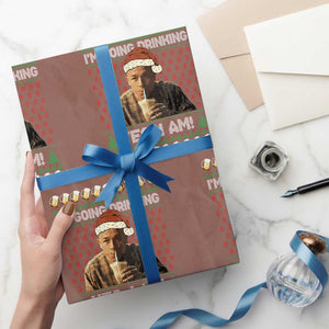 Funny Ed Gein Drinking Wine Wrapping Paper Roll Im Going Drinking Yes I Am Christmas Meme TS02 Mocha Print Your Wear