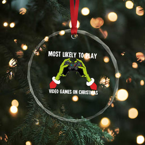 Funny Elf Hand Christmas Crystal Glass Ornament Most Likely To Play Video Games On Christmas TS14 Print Your Wear