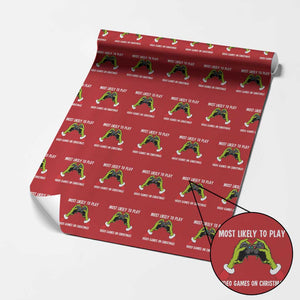 Funny Elf Hand Christmas Wrapping Paper Roll Most Likely To Play Video Games On Christmas TS14 Red Print Your Wear