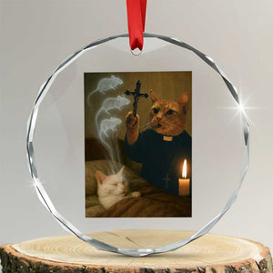 Funny Exorcist Cat Meme Crystal Glass Ornament Dark Humor Cat TS10 Transparent Glass 3'' Circle Print Your Wear