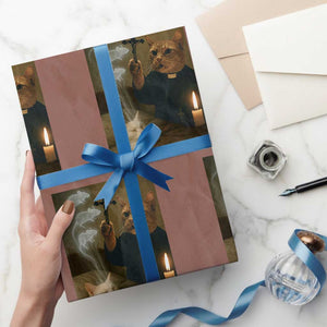 Funny Exorcist Cat Meme Wrapping Paper Roll Dark Humor Cat TS10 Mocha Print Your Wear