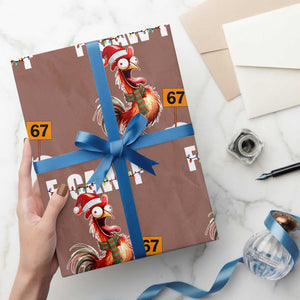 Funny F Caw F 67 Meme Christmas Wrapping Paper Roll Xmas Cartoon Rooster Chicken Poultry Humor TS11 Mocha Print Your Wear