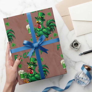 Funny F Caw F Chicken St Patricks Day Wrapping Paper Roll Irish Beer Drinking Shamrock Print TS11 Mocha Print Your Wear
