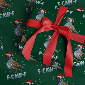Funny F Caw F Quail Christmas Wrapping Paper Roll Cartoon Quail Bird Santa Hat Poultry Humor TS11 Green Print Your Wear