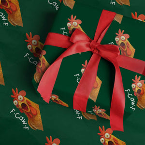 Funny F Caw F Surprise Chicken Meme Wrapping Paper Roll Hilarious Shocked Bird Graphic for Comedy Lovers TS02 Green Print Your Wear