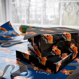 Funny F Caw F Surprise Chicken Meme Wrapping Paper Roll Hilarious Shocked Bird Graphic for Comedy Lovers TS02 Black Print Your Wear