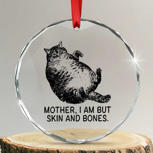 Funny Fat Cat Meme Crystal Glass Ornament Mother I Am But Skin and Bones Sarcastic Feline Humor TS02 Transparent Glass 3'' Circle Print Your Wear