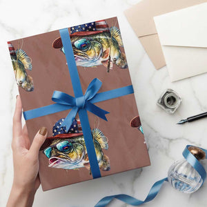 Funny Fishing American Flag Wrapping Paper Roll Patriotic Fisherman Family Gift TS10 Mocha Print Your Wear