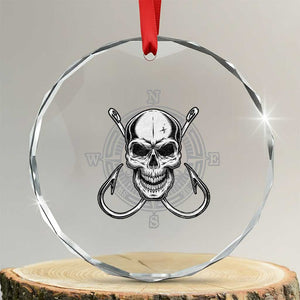 Funny Fishing Lover Crystal Glass Ornament Pirate Skull Fishing Hook Compass TS11 Transparent Glass 3'' Circle Print Your Wear