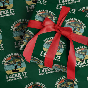 Funny Fishing Master-Baiter Wrapping Paper Roll Kayak Fishing Dad Grandpa Bass Fish Adult Humor TS02 Green Print Your Wear