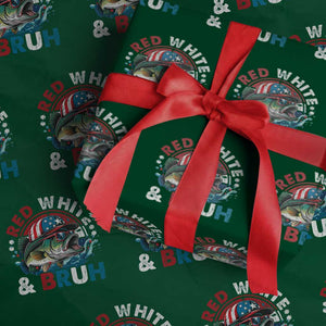 Funny Fishing Wrapping Paper Roll Red White Bruh Fisherman Gift American Flag TS10 Green Print Your Wear