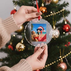 Funny Flamingo Beach Selfie Crystal Glass Ornament Christmas in July TS14 Print Your Wear