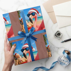 Funny Flamingo Beach Selfie Wrapping Paper Roll Christmas in July