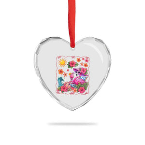 Funny Flamingo Tropical Floral Summer Vacation Graphic Heart Crystal Glass Ornament