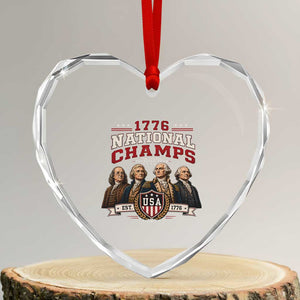 Funny Founding Fathers USA 250th Anniversary Heart Crystal Glass Ornament 1776 Championship Parody American Flag Vintage Patriotic Humor