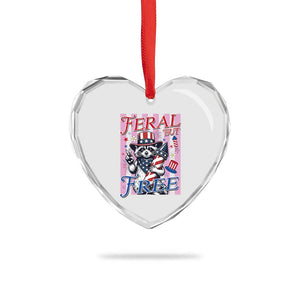 Funny Fourth Of July Raccoon Heart Crystal Glass Ornament Feral But Free