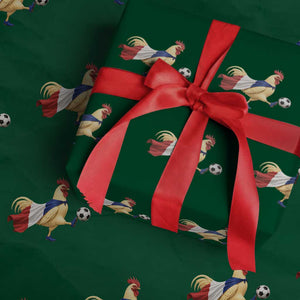 Funny France Soccer Wrapping Paper Roll Rooster Wearing French Flag Patriotic Football Fan Graphic TS10 Green Print Your Wear