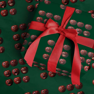 Funny Freaky Apple Faces Meme Graphic Wrapping Paper Roll Surreal Weird AI Fruit Emotions TS02 Green Print Your Wear