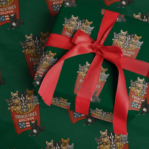 Funny French Fries Bulldog Wrapping Paper Roll Dog Lover Gift TS12 Green Print Your Wear