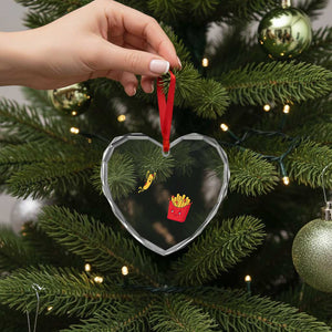 Funny French Fry Jumping Into Fries Box Heart Crystal Glass Ornament Fast Food Lover