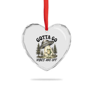 Funny Frog Alien Abduction Heart Crystal Glass Ornament Gotta Go Vibes Are Off UFO Forest