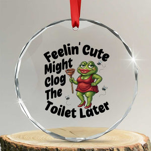 Funny Frog Bathroom Jokes Crystal Glass Ornament Feeling Cute Might Clog The Toilet Later TS12 Transparent Glass 3'' Circle Print Your Wear