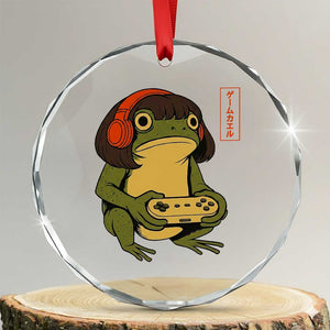 Funny Frog Bob Haircut Gamer Meme Crystal Glass Ornament Game Lover TS12 Transparent Glass 3'' Circle Print Your Wear