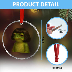Funny Frog Bob Haircut Meme Crystal Glass Ornament Silly Toad Trends TS10 Print Your Wear