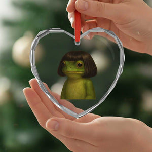 Funny Frog Bob Haircut Meme Heart Crystal Glass Ornament Silly Toad Trends TS10 Print Your Wear