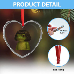 Funny Frog Bob Haircut Meme Heart Crystal Glass Ornament Silly Toad Trends TS10 Print Your Wear