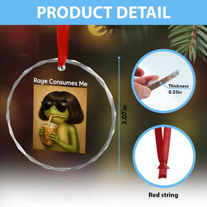 Funny Frog Bob Haircut Rage Consumes Me Crystal Glass Ornament Renaissance Painting Meme