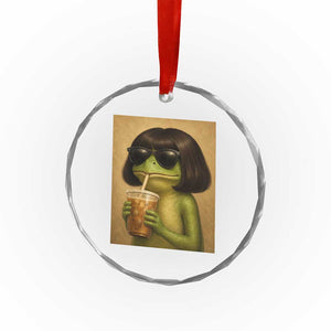 Funny Frog Bob Haircut Renaissance Painting Meme Crystal Glass Ornament