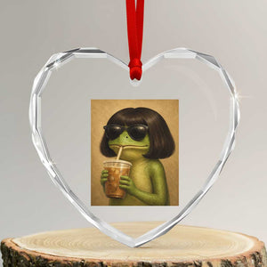 Funny Frog Bob Haircut Renaissance Painting Meme Heart Crystal Glass Ornament