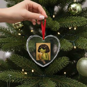 Funny Frog Bob Haircut Renaissance Painting Meme Heart Crystal Glass Ornament
