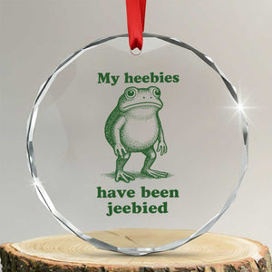 Funny Frog Crystal Glass Ornament My Heebies Have Been Jeebied Weirdcore Meme TS10 Transparent Glass 3'' Circle Print Your Wear
