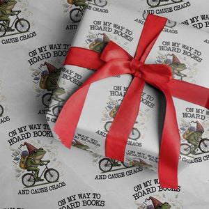 Funny Frog Meme Wrapping Paper Roll On My Way to Hoard Books and Cause Chaos TS14 White Print Your Wear
